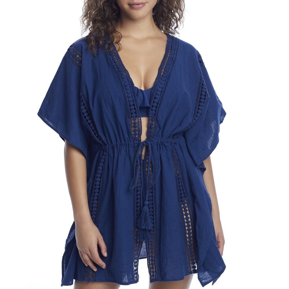Bleu Rod Beattie India Bazaar Caftan Cover-Up Kimono Size Large Blue Beachy Boho